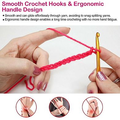 22Pcs Crochet Hook Set with Aluminum Handles, Multi-Color Knitting Needles 0.66.5mm w/ Case
