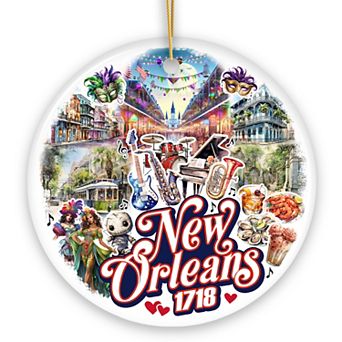 Festive New Orleans Handcrafted Ornament, Mardi Gras Souvenir and Louisiana Christmas Gift, Circle