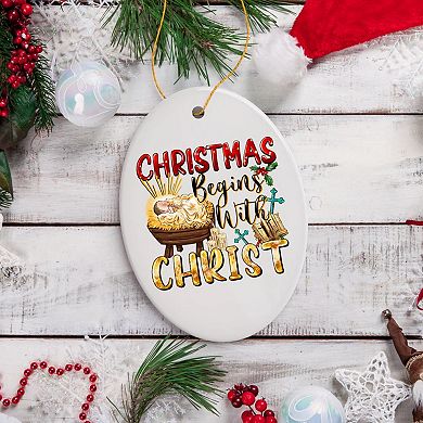 Dazzling Christmas Begins with Christ Ornament, Ceramic Christian Holiday Art