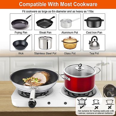 2000W Electric Double Burner Hot Plate Portable Stove with 5 Temp Settings