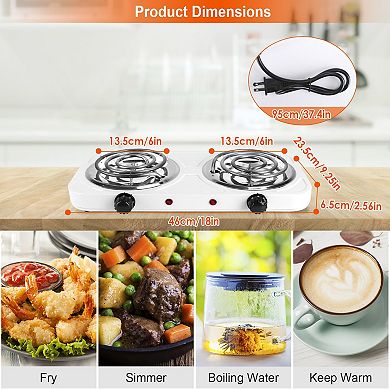 2000W Electric Double Burner Hot Plate Portable Stove with 5 Temp Settings
