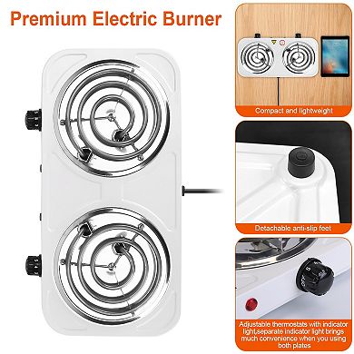 2000W Electric Double Burner Hot Plate Portable Stove with 5 Temp Settings