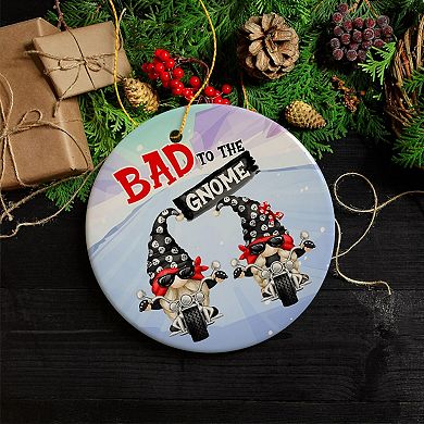 Bad to the Gnome Biker Theme Christmas Ornament