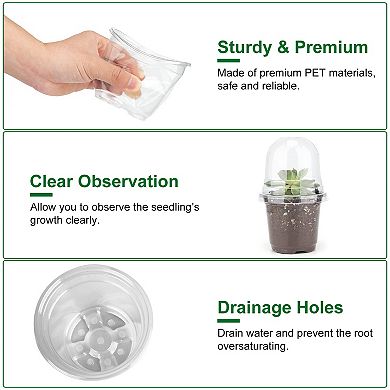 30Pcs Plant Nursery Pots with Dome PET Seed Starting Containers with Drainage Holes