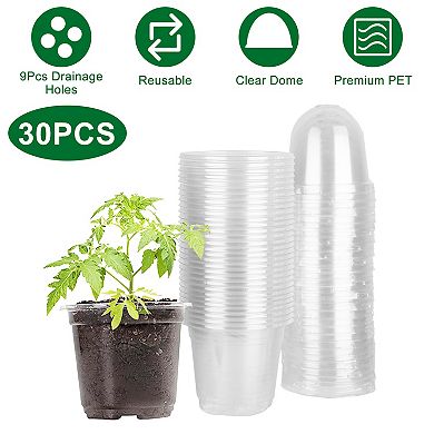 30Pcs Plant Nursery Pots with Dome PET Seed Starting Containers with Drainage Holes