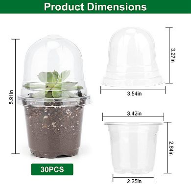 30Pcs Plant Nursery Pots with Dome PET Seed Starting Containers with Drainage Holes