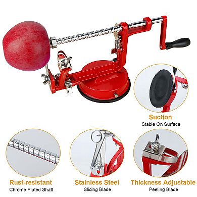 3-in-1 Apple Peeler, Potato & Fruit Slicer with Corer Manual Rotation, Suction Base, Zinc Alloy