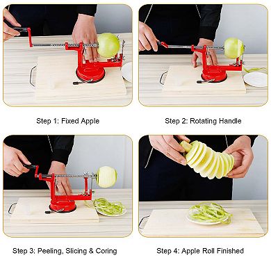 3-in-1 Apple Peeler, Potato & Fruit Slicer with Corer Manual Rotation, Suction Base, Zinc Alloy