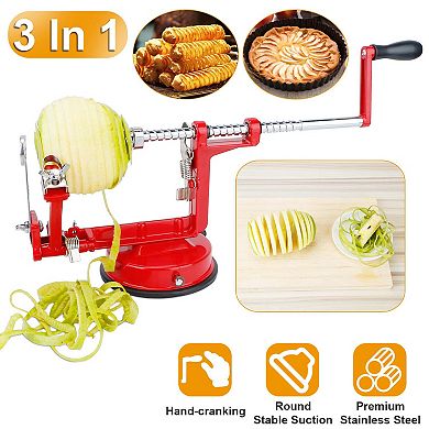 3-in-1 Apple Peeler, Potato & Fruit Slicer with Corer Manual Rotation, Suction Base, Zinc Alloy