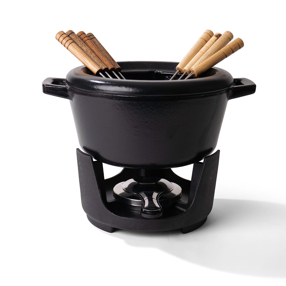 Alva Nori Enameled Cast Iron Fondue Pot Set w/ Fondue Forks