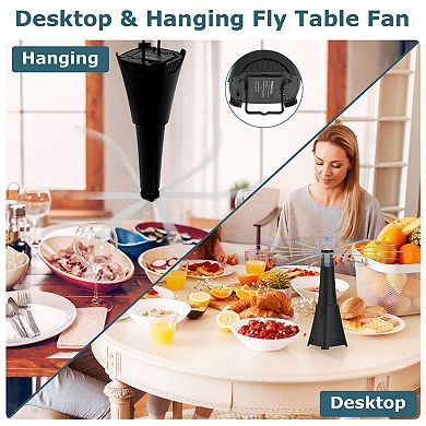 2-Pack Portable Fly Repellent Fans, Rechargeable Table Food Fans with Safe Blades & Hanging Hook