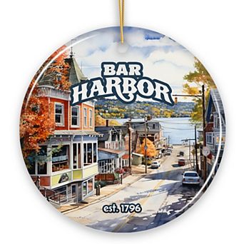 Charming Bar Harbor Street Ornament and Holiday Decoration, Maine Keepsake and Present