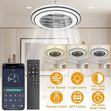 20.5in Ceiling Fan with Light 30W LED, 3 Speeds, Remote & APP Control, Timer Function