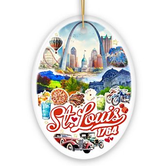 Spectacular St. Louis City Ceramic Art Ornament, Vintage Missouri Souvenir and Decor, Oval