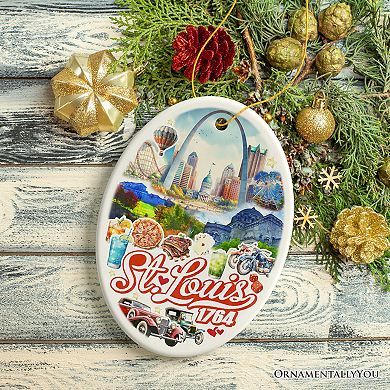 Spectacular St. Louis City Ceramic Art Ornament, Vintage Missouri Souvenir and Decor, Oval