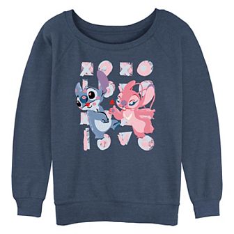 Disney's Lilo & Stitch Angel Blowing Kisses At Stitch Juniors' Graphic Pullover