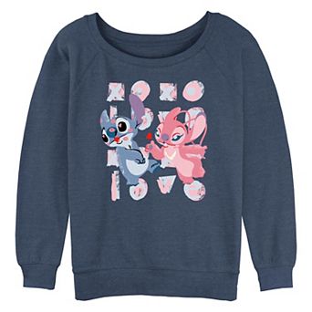 Disney's Lilo & Stitch Angel Blowing Kisses At Stitch Juniors' Graphic Pullover