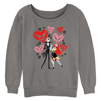 Disney's The Nightmare Before Christmas Jack Skellington And Sally Creepy Hearts Juniors' Graphic Pullover