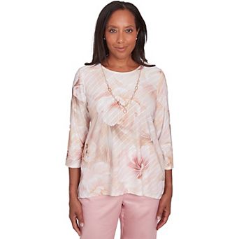 Women's Alfred Dunner Textured Watercolor Flower Top with Necklace
