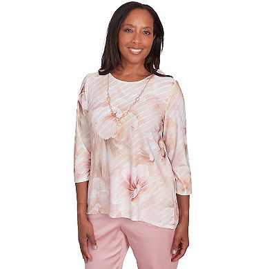 Women's Alfred Dunner Textured Watercolor Flower Top with Necklace