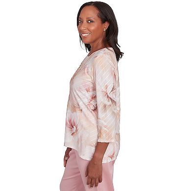 Women's Alfred Dunner Textured Watercolor Flower Top with Necklace