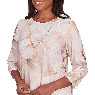 Women's Alfred Dunner Textured Watercolor Flower Top with Necklace