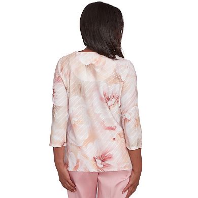 Women's Alfred Dunner Textured Watercolor Flower Top with Necklace