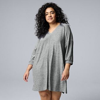 Plus Size Simply Vera Vera Wang Sweater Knit 3/4-Sleeve Sleepshirt