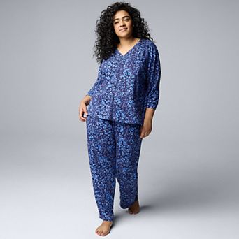 Plus Size Simply Vera Vera Wang 3/4 Sleeve Pajama Top & Pajama Pants Set