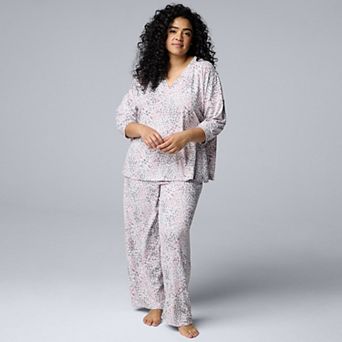 Plus Size Simply Vera Vera Wang 3/4 Sleeve Pajama Top & Pajama Pants Set