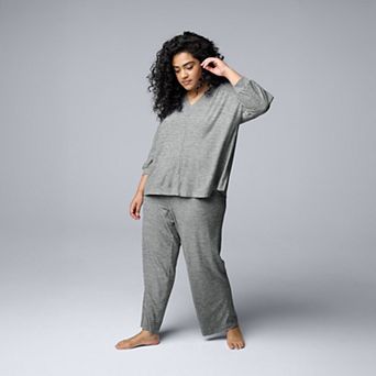 Plus Size Simply Vera Vera Wang 3/4 Sleeve Pajama Top & Pajama Pants Set