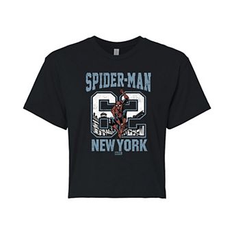 Juniors' Marvel Spider-Man New York Vintage Cropped Tee