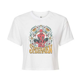 Juniors' Marvel Spider-Man Vintage Florals Cropped Tee