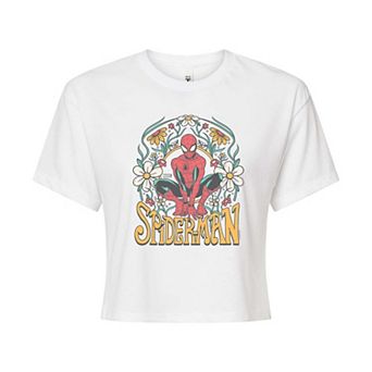 Juniors' Marvel Spider-Man Vintage Florals Cropped Tee