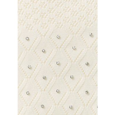 Roaman's Women's Plus Size Rhinestone Pointelle Knit Sweater