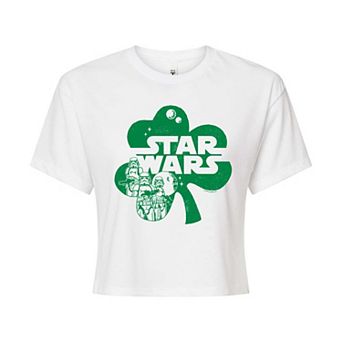 Juniors' Star Wars Stormtroopers Shamrock Cropped Tee