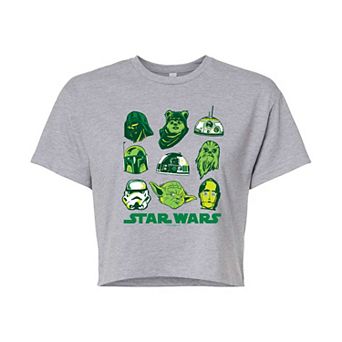 Juniors' Star Wars Green Vibes Grid Cropped Tee
