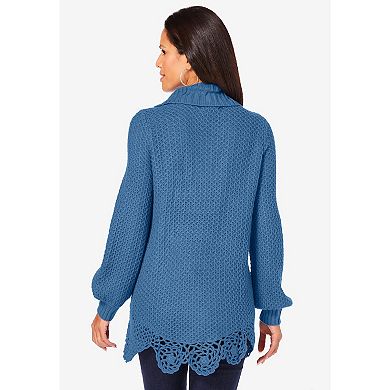 Roaman's Women's Plus Size Cable Knit Pullover Sweater