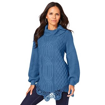 Roaman's Women's Plus Size Cable Knit Pullover Sweater