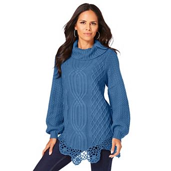 Roaman's Women's Plus Size Cable Knit Pullover Sweater