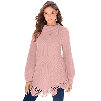 Roaman's Women's Plus Size Cable Knit Pullover Sweater