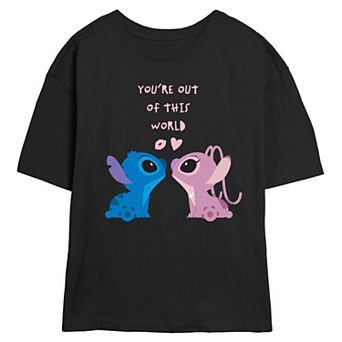 Disney's Lilo & Stitch And Angel You're Out Of This World Juniors' Skimmer Graphic Tee