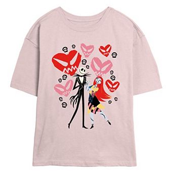 Disney's The Nightmare Before Christmas Jack Skellington And Sally Creepy Hearts Juniors' Skimmer Graphic Tee