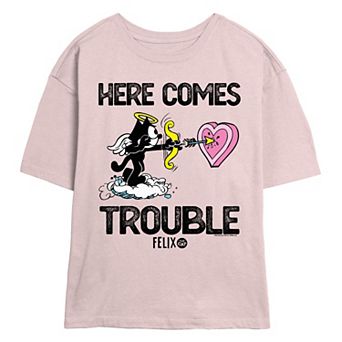 Juniors' Felix The Cat Here Comes Trouble Skimmer Graphic Tee