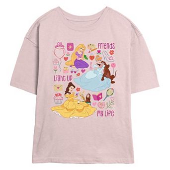 Disney Princess Rapunzel, Cinderella & Belle Friends Light Up My Life Juniors' Skimmer Graphic Tee