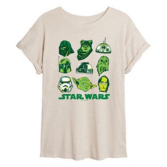 Juniors' Star Wars Green Vibes Grid Oversized Tee