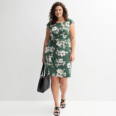 Plus Size Studio Connection Printed Cap Sleeve Drape Dress