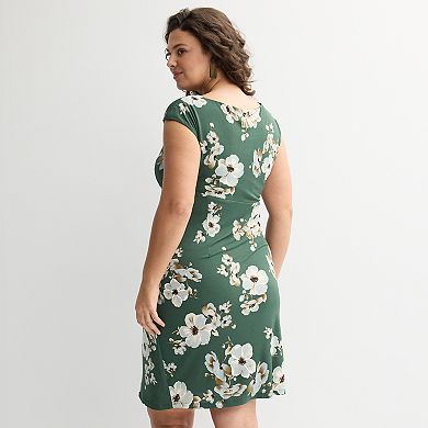 Plus Size Studio Connection Printed Cap Sleeve Drape Dress