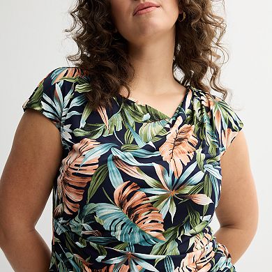Plus Size Studio Connection Cap Sleeve Asymmetrical Drape Dress