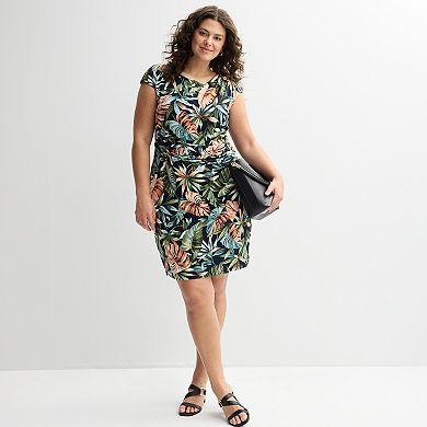 Plus Size Studio Connection Cap Sleeve Asymmetrical Drape Dress